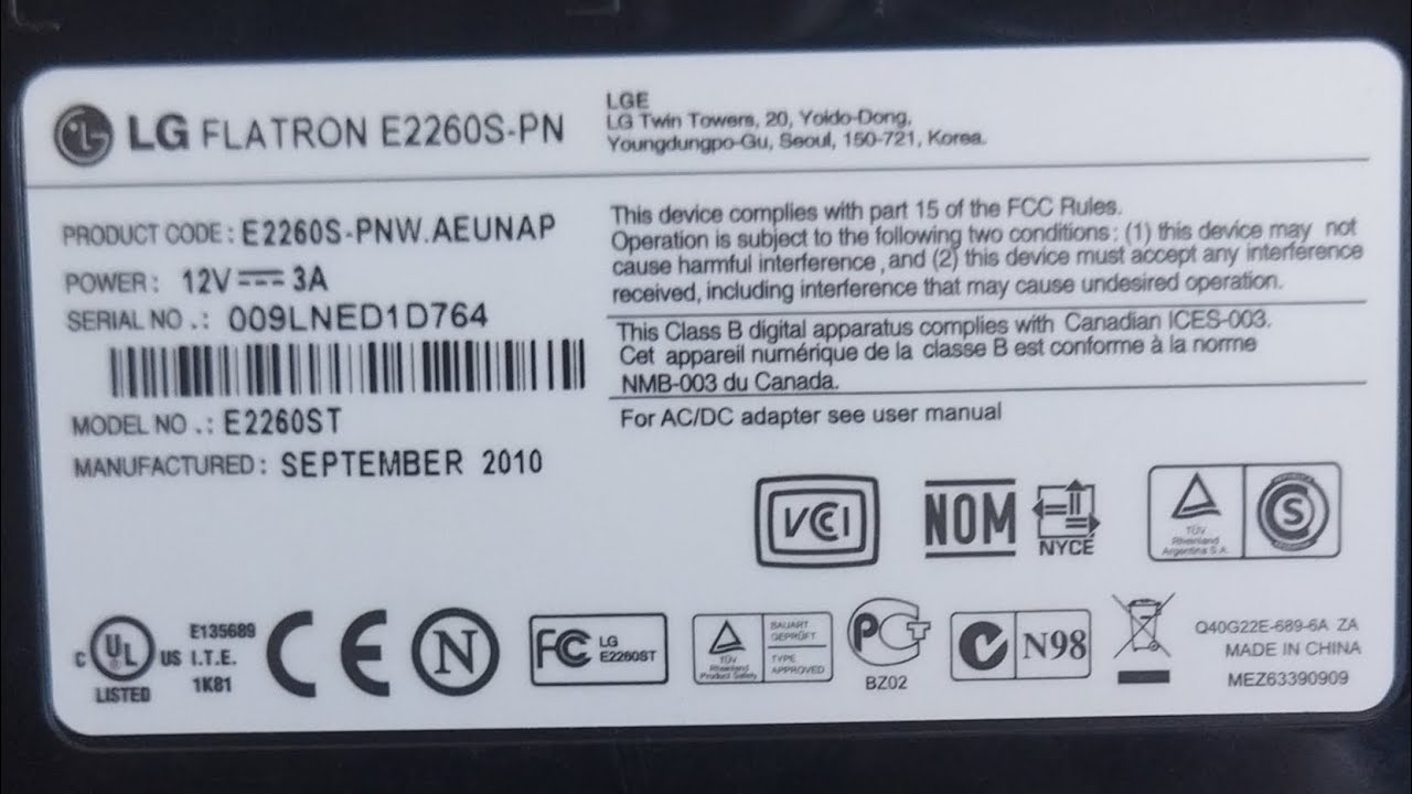 монитор LG FLATRON E2260S-PN не включается