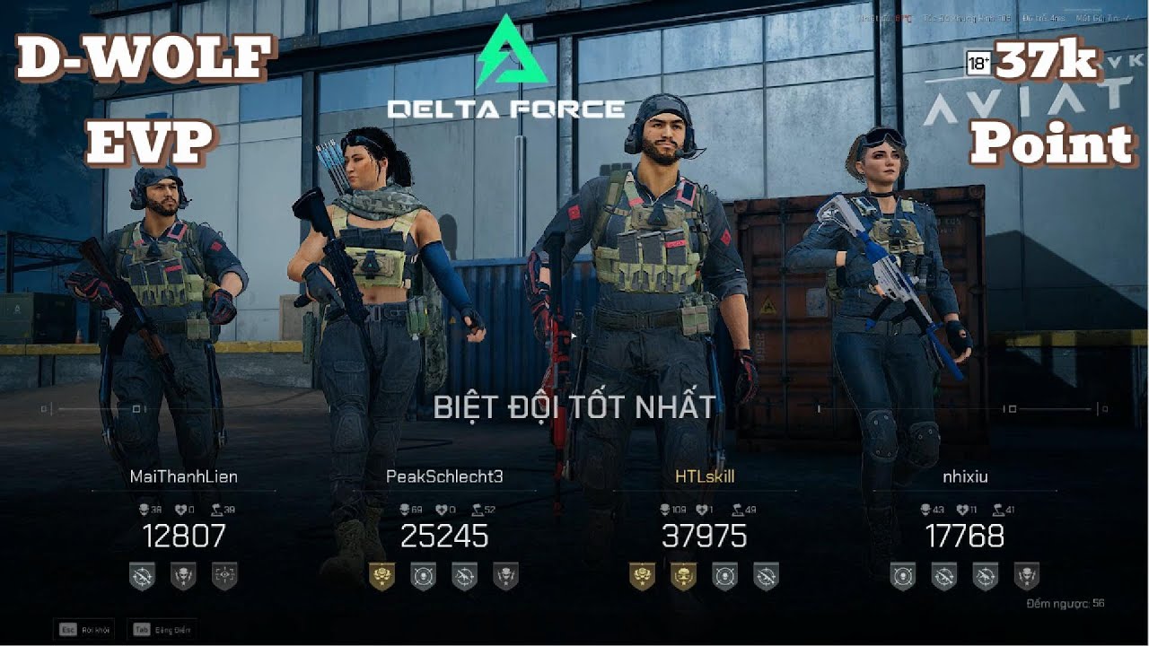 Thử thách chơi tựa game Delta Force Garena đặc vụ D-WOLF EVP hơn 37k điểm tổng kết