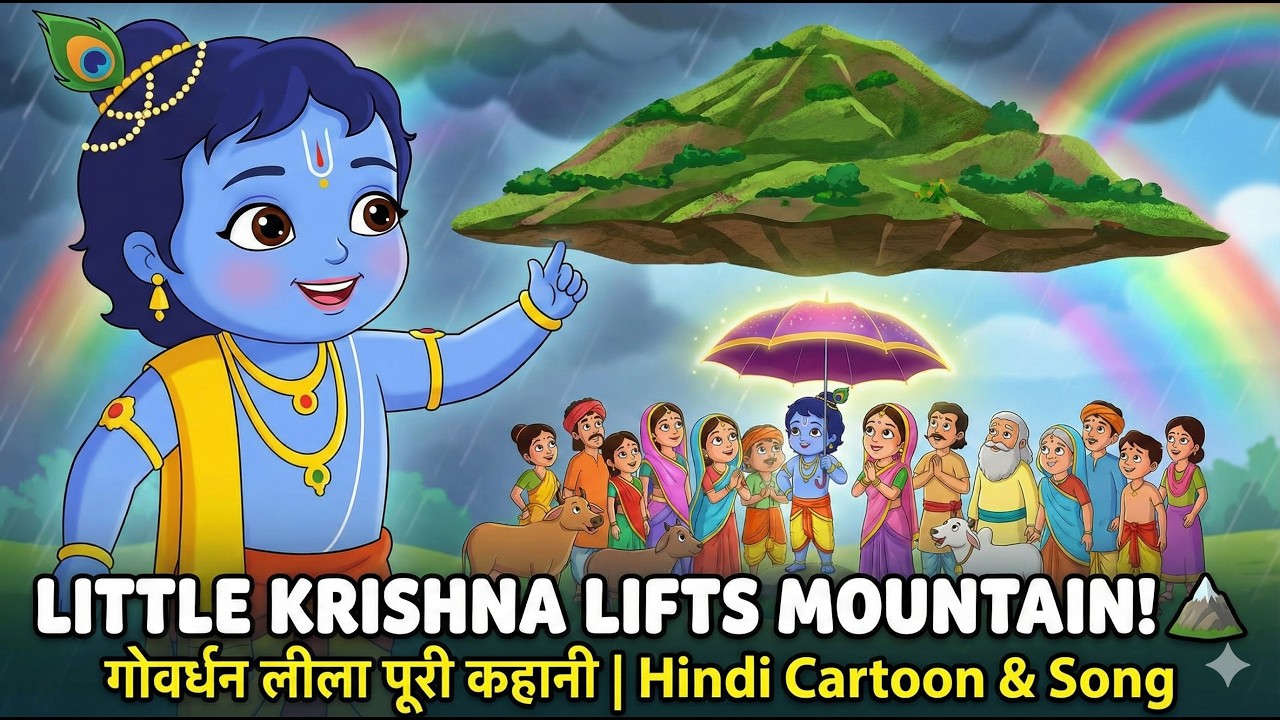 Little Krishna Lifts a Mountain! 🏔️ | गोवर्धन लीला पूरी कहानी | Hindi Cartoon & Song