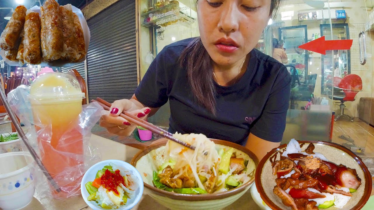 Have You Eaten Khmer Rice Noodle With Pork Organ ? Fruits Juice& Breakfast @Toul Tompong Street Food