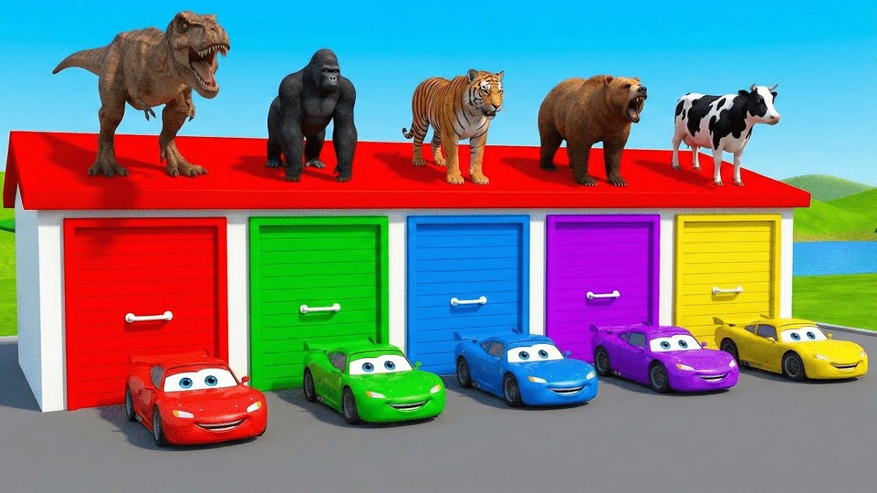 Long Slide Game with Cow Elephant Gorilla Hippopotamus Tiger 3d Animal Game Funny 3d Animals