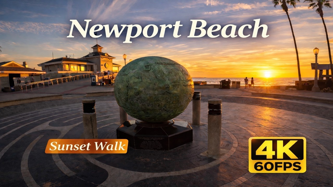 Newport Beach Sunset Walk 4K — Golden Hour Coastal Walking Tour