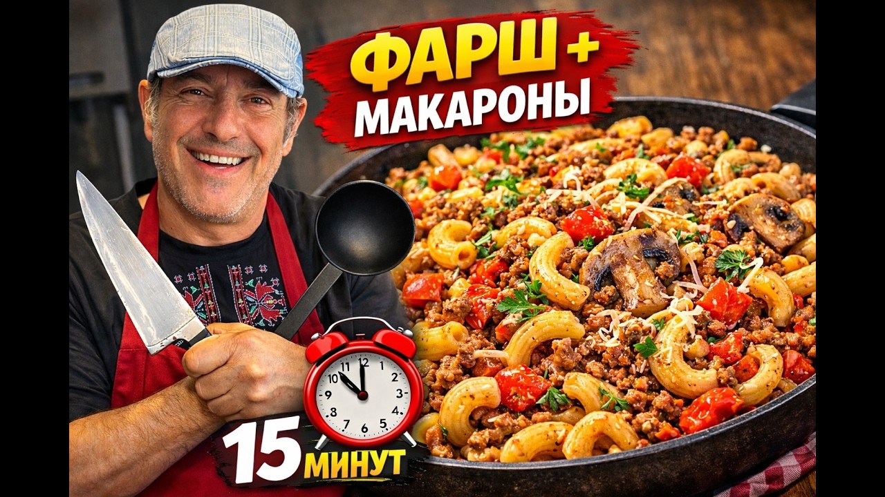 Фарш с рожками по-итальянски на сковороде | Быстрый ужин за 20 минут