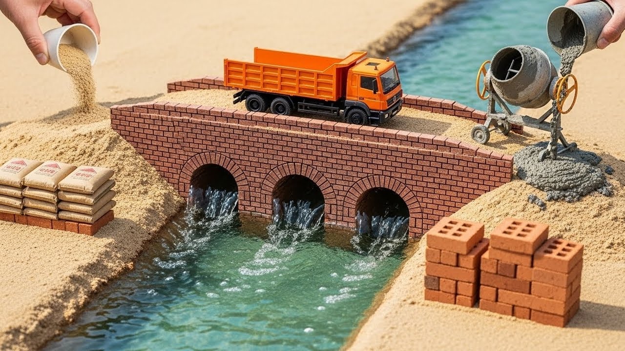 DIY Mini Truck Builds a Strong Cement Bridge | Satisfying Mini Engineering