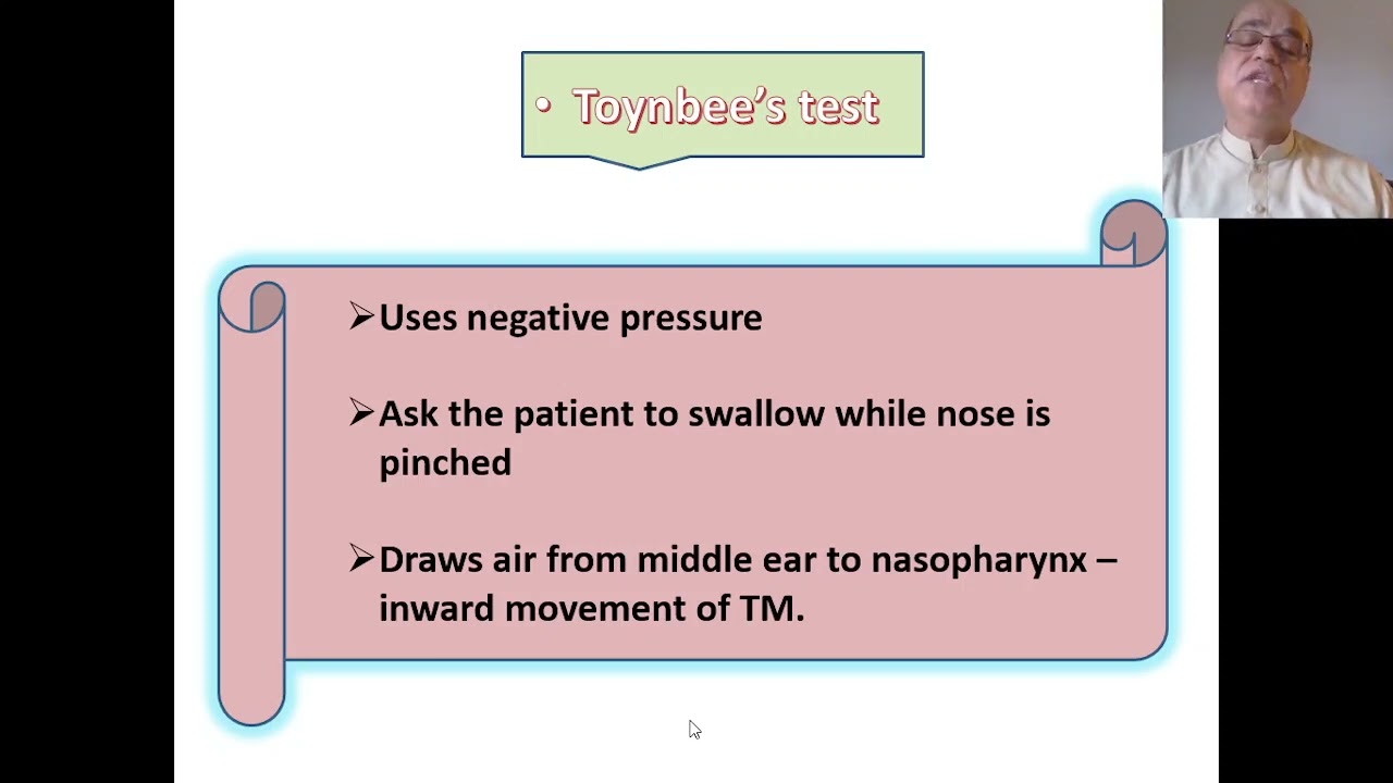 Tests for Eustachian Tube patency, Valsalva manoeuvre, Toynbee's test
