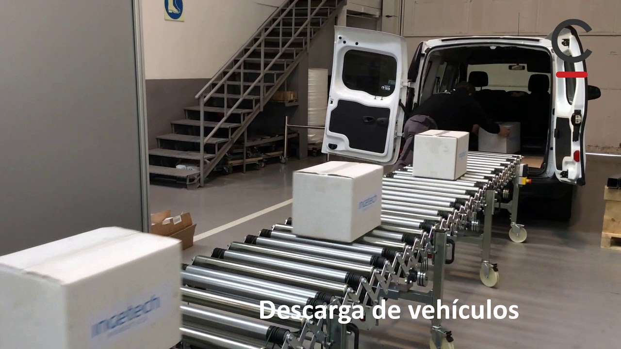 Transportador extensible de rodillos motorizado