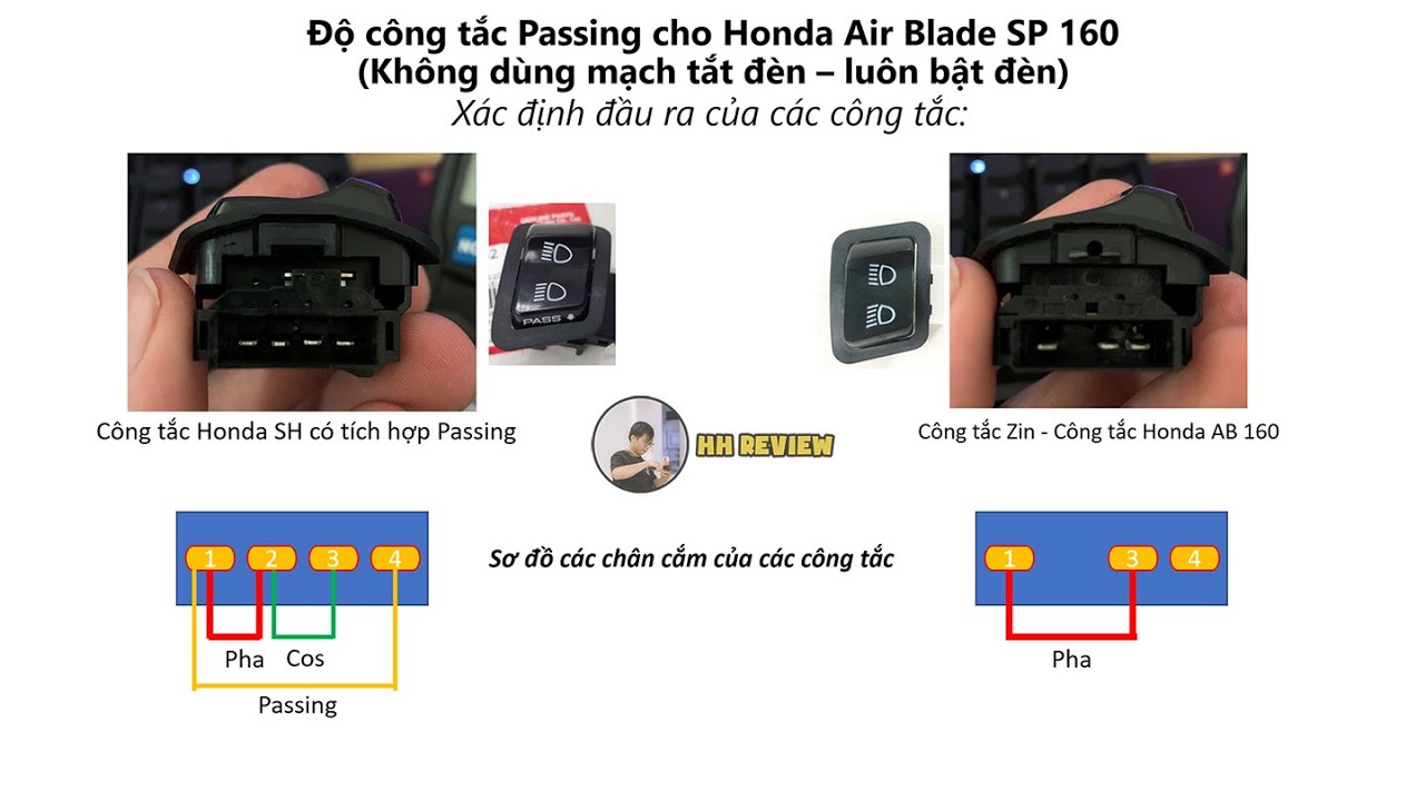 Hướng dẫn gắn công tắc passing, hazzard lên xe AB125 - 160 (không dùng mạch tắt đèn) | HH Review