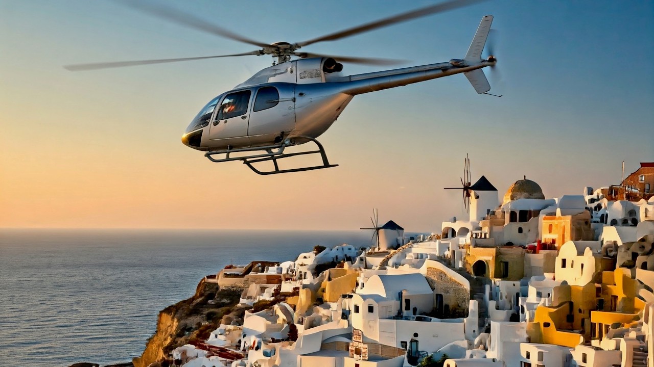 Santorini Helicopter Flight | Stunning Landscapes in 4K!
