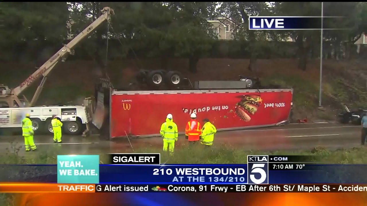 McDonalds Overturned Truck Accident on McDonalds Traffic Report in LA!