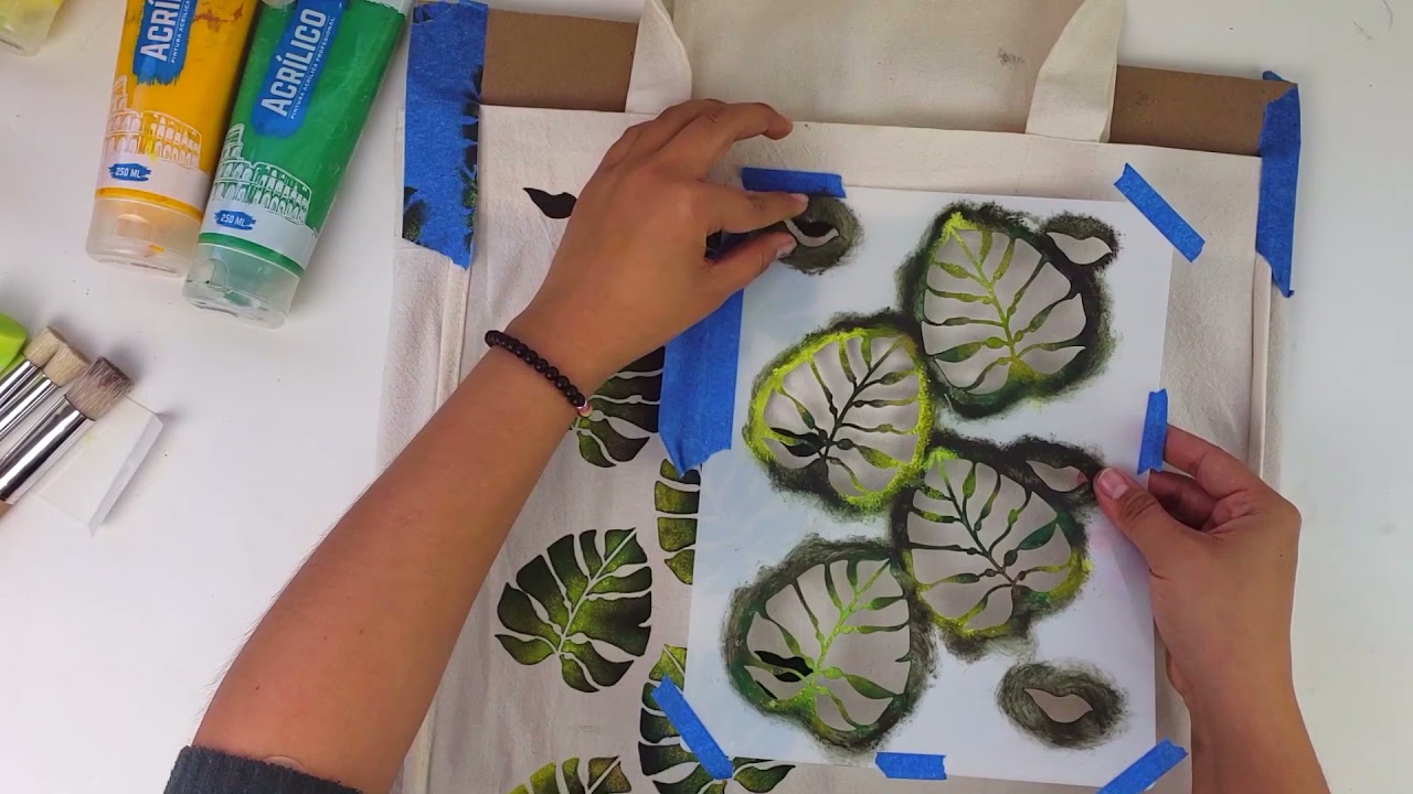 Cómo Pintar Bolsa de Manta con SM Stencil Trópico