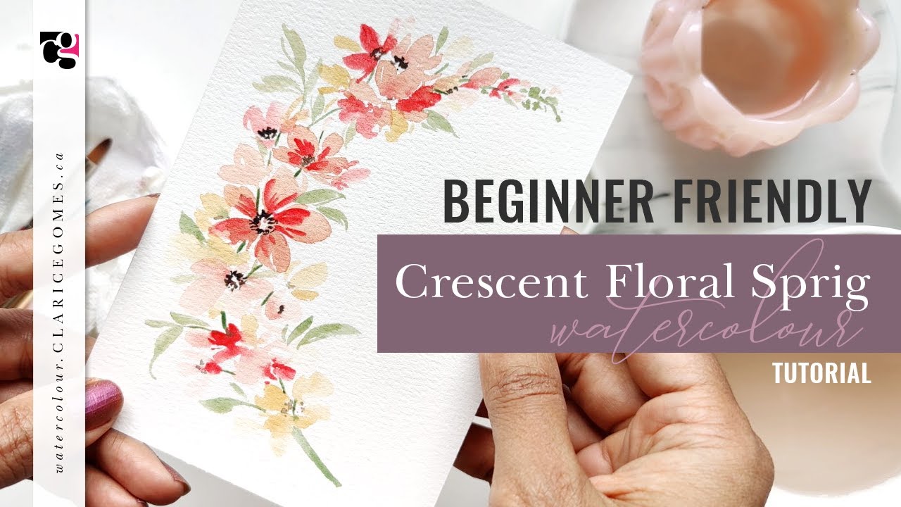 Painting a Moon Crescent Floral Sprig - Beginner Friendly Watercolour Tutorial