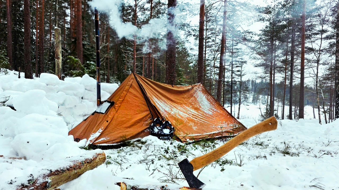 48 Hours Winter Camping in a Hot Tent | Surviving -15°C Alone