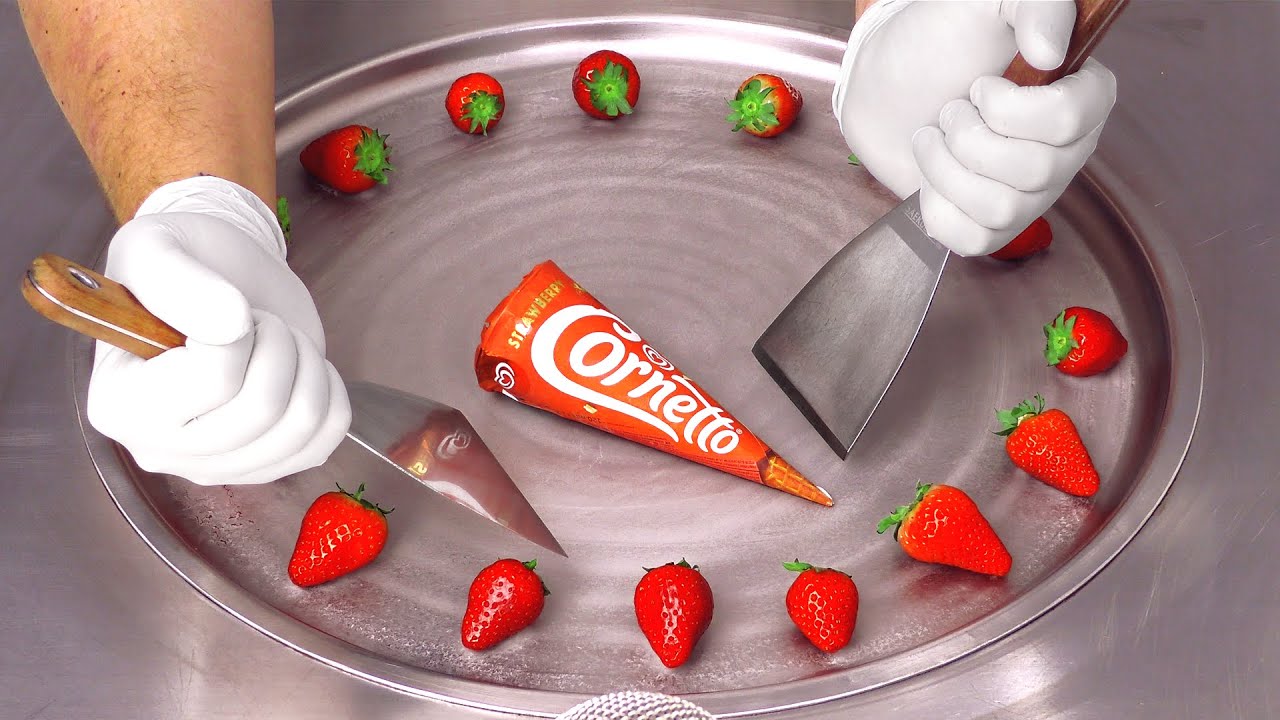 Cornetto & Strawberry - Ice Cream Rolls | ASMR