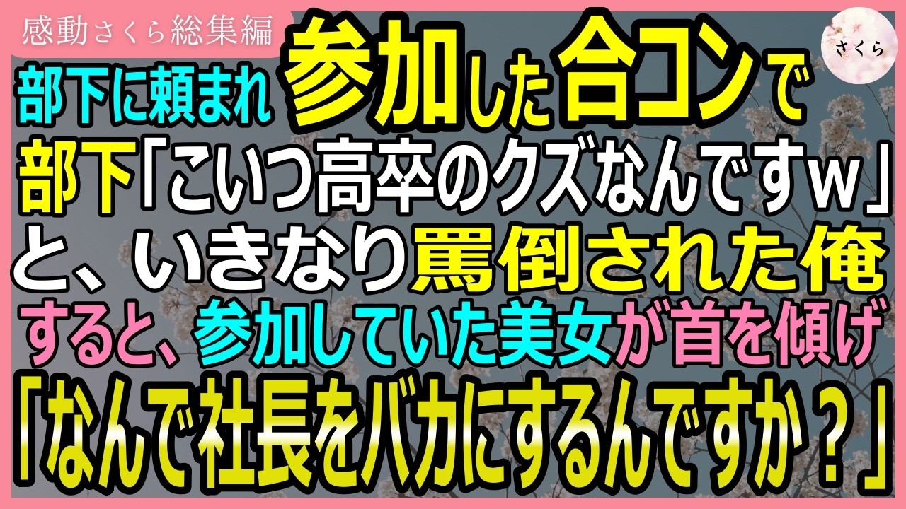 【感動する話・総集編】部下に頼まれ参加した合コンでその部下から「こいつ高卒の無能でｗ」とバカにされた俺。それを聞いた美女は首を傾げ「なんで社長をバカに？」【いい話・スカッと・スカッとする話・朗読】