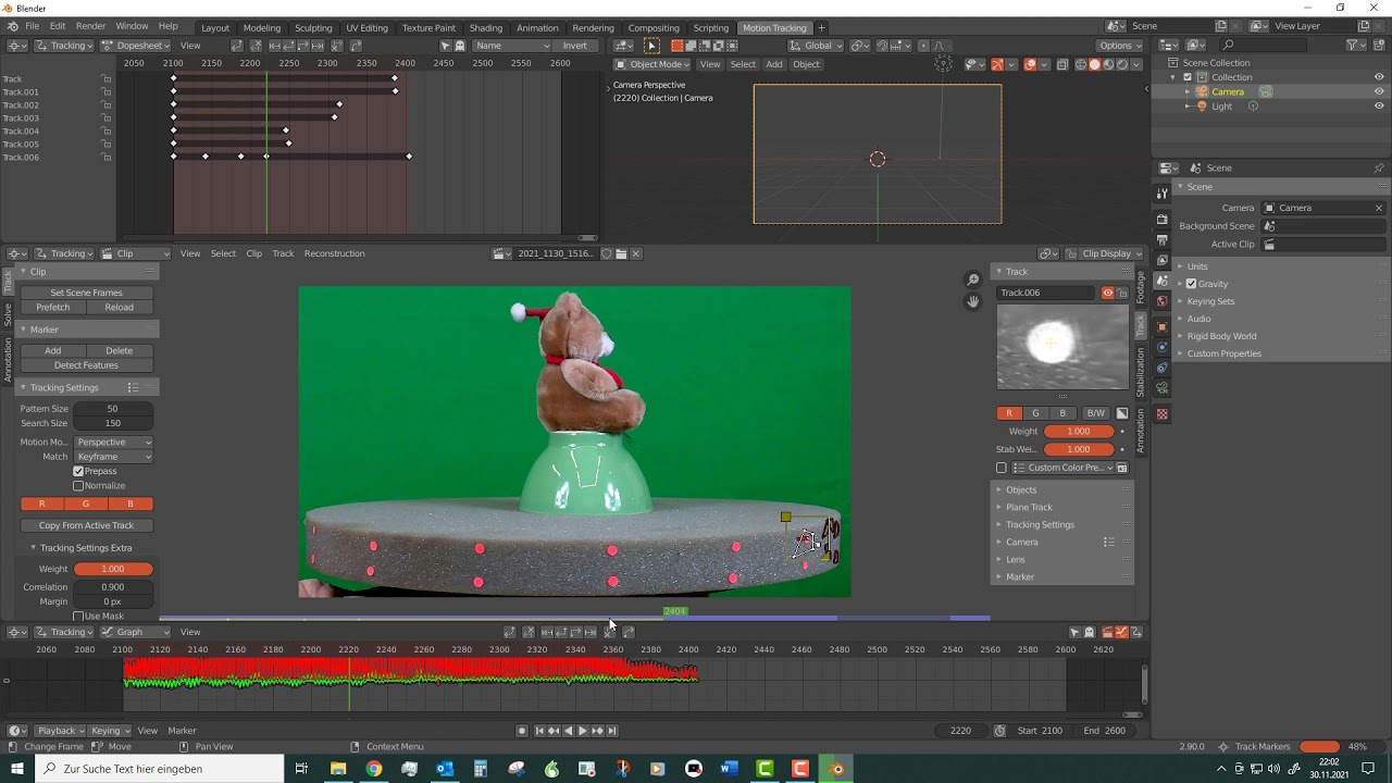 Blender Motion Tracking: Green Screen-Objekt in einer Blender-Szene bewegen (deutsch)