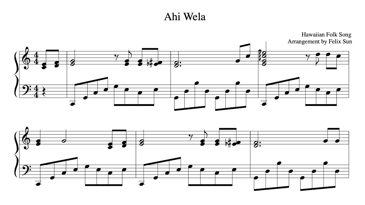 Ahi Wela (Hawaiian Folk Song) - Piano Sheet Music