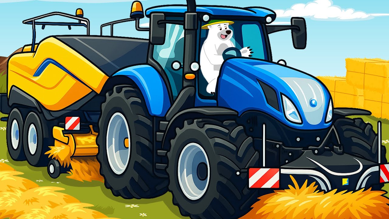 Building a Giant Hay Baling Machine with the Big Blue Tractor! 🚜🌾✨The Bear’s Farm 🐻
