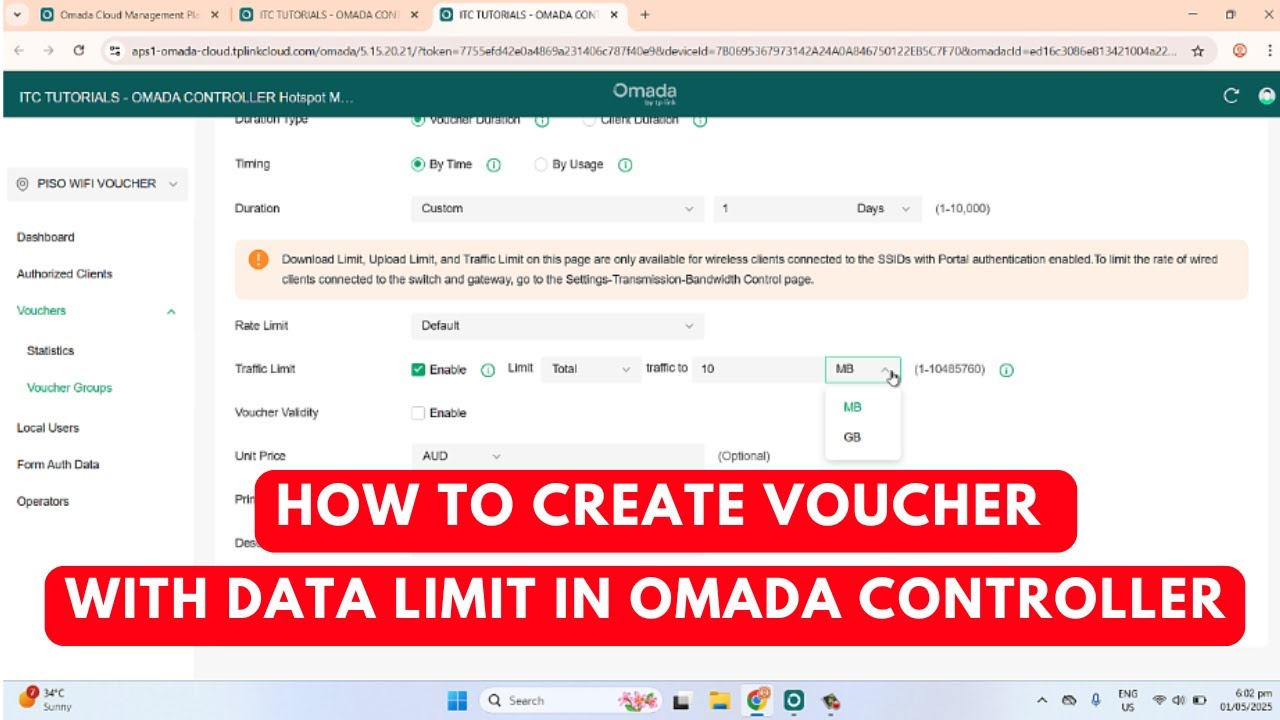HOW TO CREATE VOUCHER WITH DATA LIMIT IN TPLINK OMADA CONTROLLER