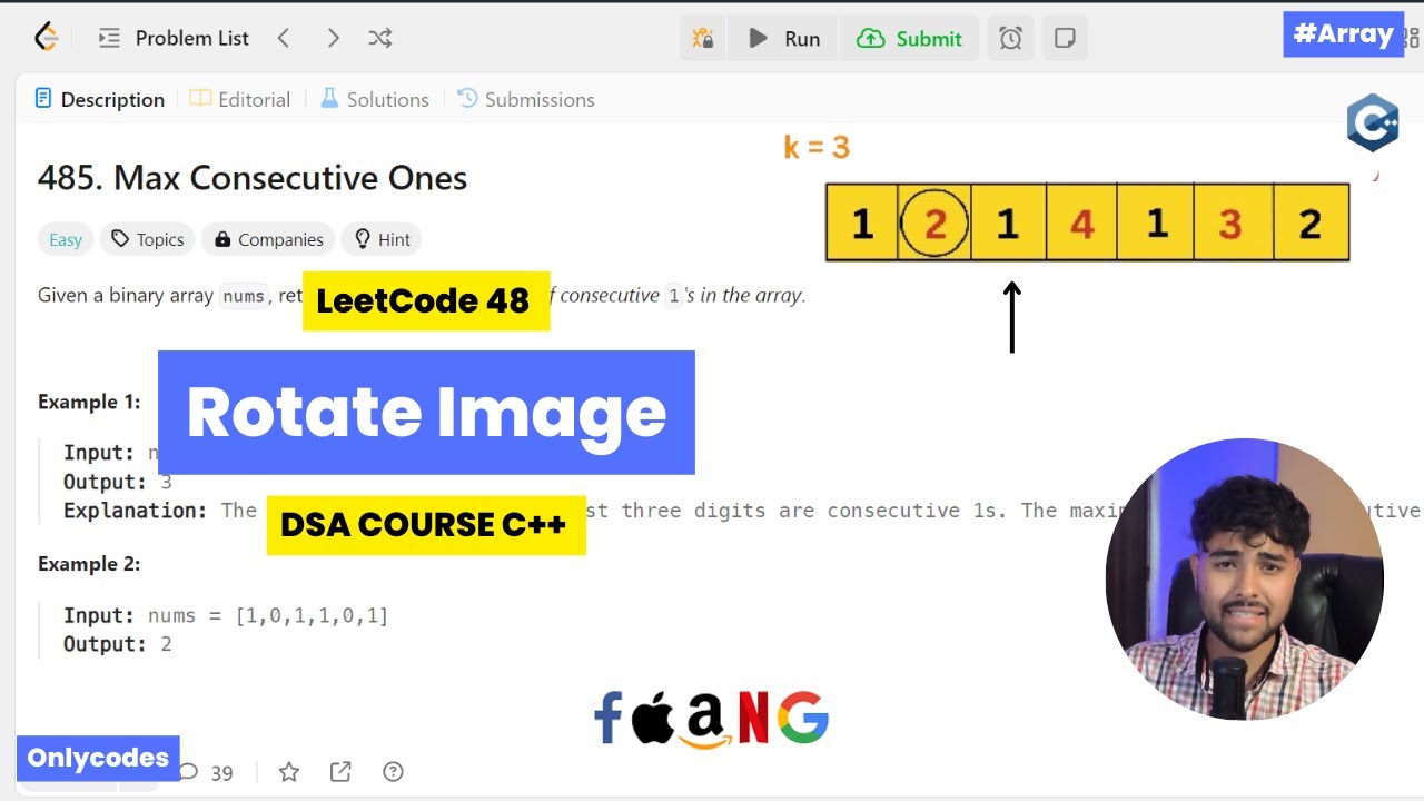 Rotate Image | LeetCode 48 | Top Placement Question | Easy Solution For Beginners || DSA Course C++