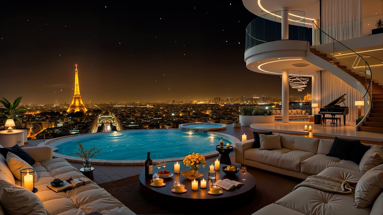 Cozy Paris Night ✨ Luxury Apartment Ambience with Romantic Jazz Saxophone for Chilling, Sleeping