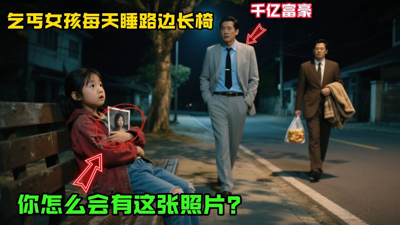 7歲女孩每天都在路邊的長椅上睡覺，一個千億富豪想給她送食物，當看到她手上的照片時，驚呆了，這是……#故事分享#感人故事#故事频道