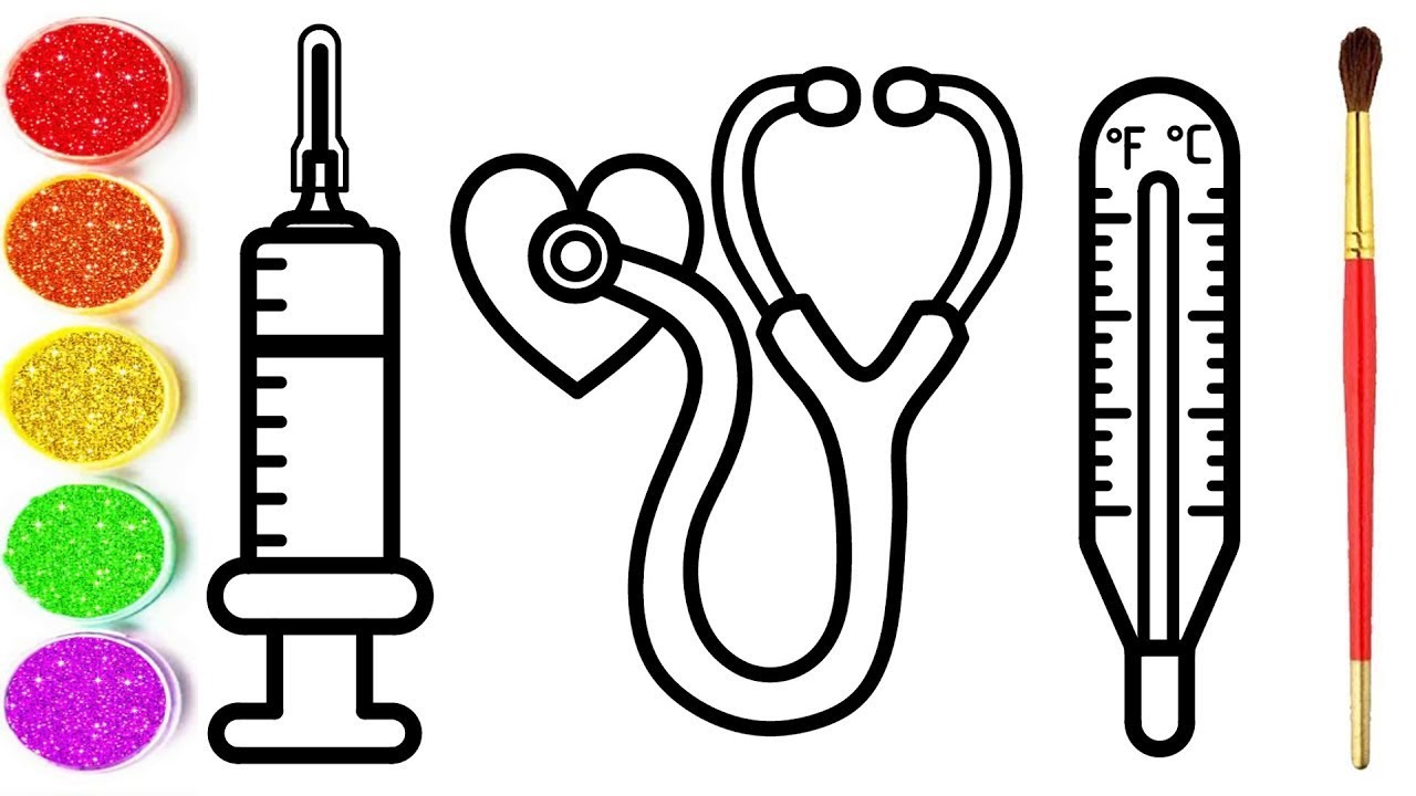 Glitter Medical Instruments Coloring Pages For Kids  Peralatan Medis Halaman Mewarnai