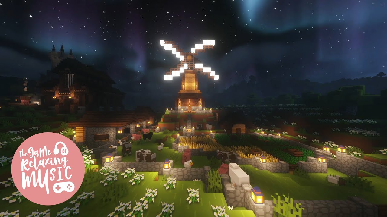 Relaxing Music with Minecraft Ambience #31, Soothing Music to Sleep, Windmill and Aurora Borealis