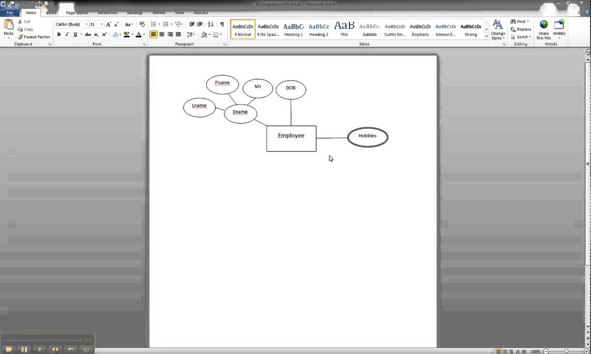 ER Diagram in MS Word Part 5 - Creating An Attribute with Primary Key