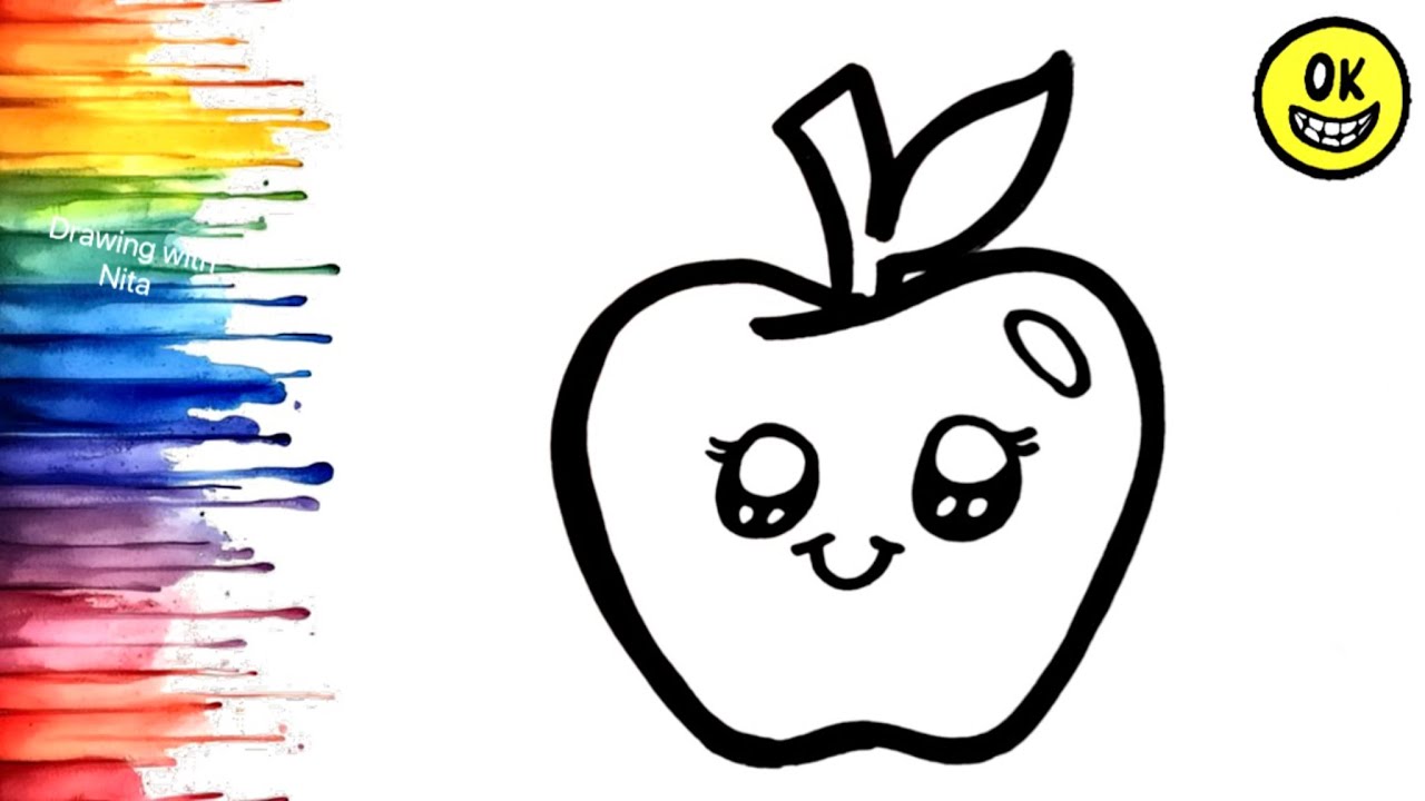 Рисунок радужного яблока 🌈🍎, раскраска для детей, рисование для детей, простой рисунок для детей,...