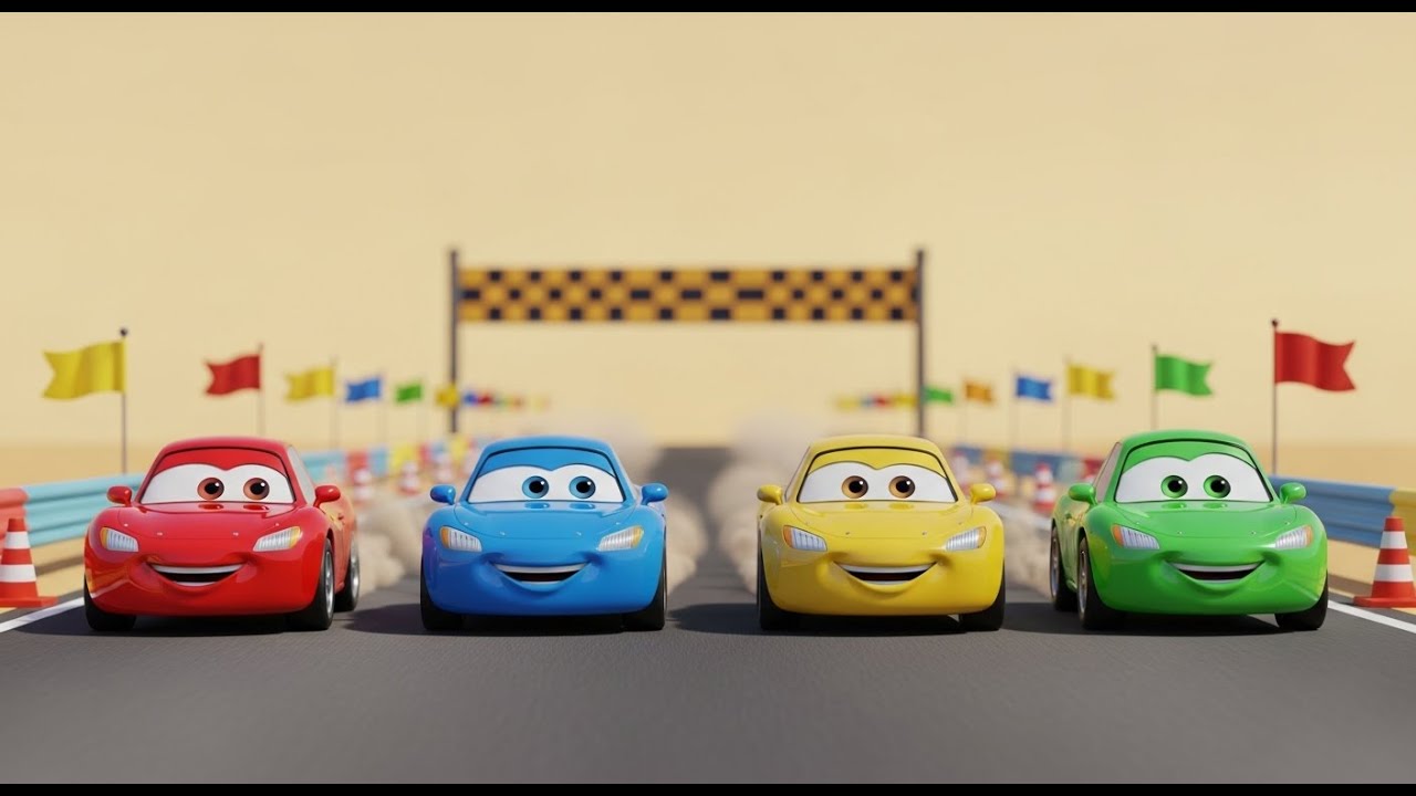 Cuatro Pequeños Coches de Juguete Carrera | Canciones Infantiles y Rimas para Niños