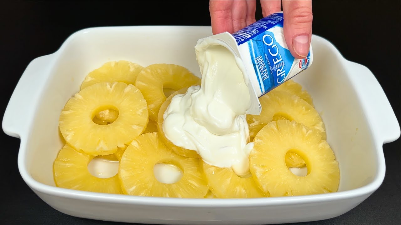 Взбиваем йогурт с ананасом! Лучший сливочный десерт без выпечки!