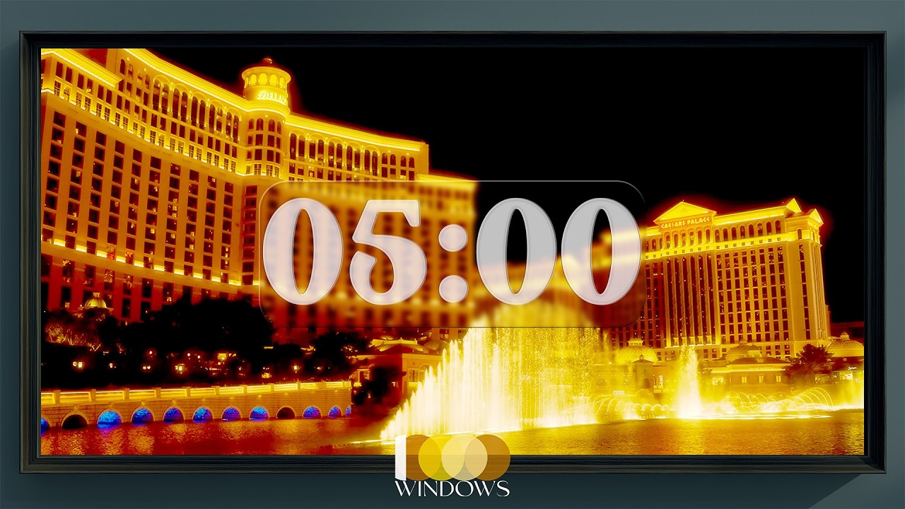 5 Minute Timer at Vegas Bellagio Fountain Real Nature Ambience with Gentle Alert Best 5 Minute Timer