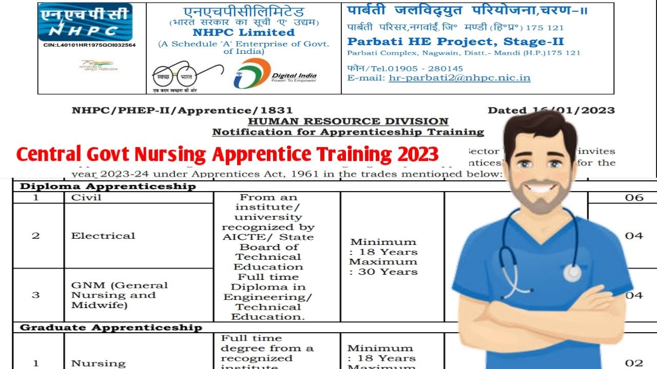 NHPC Central Government Staff Nurse Recruitment 2023 || Central Govt Staff Nurse vacancies 2023 ||