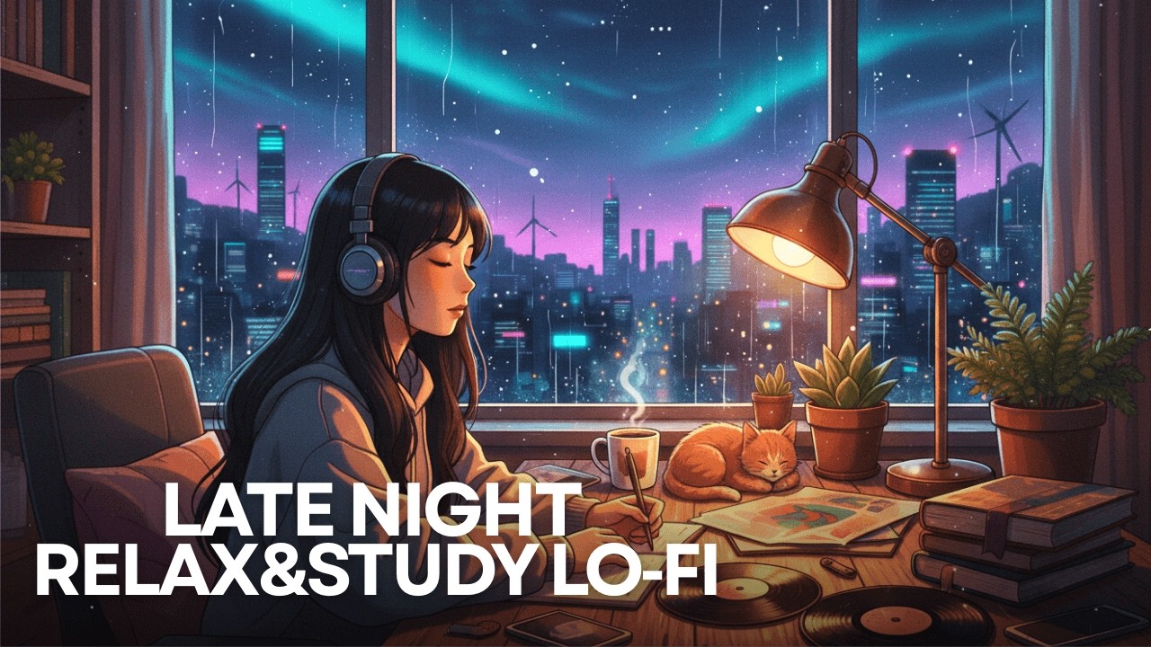 💫Late Night Study Lo‑Fi | Girl at Window ☕💻 Cozy Beats for Focus, Work & Relax