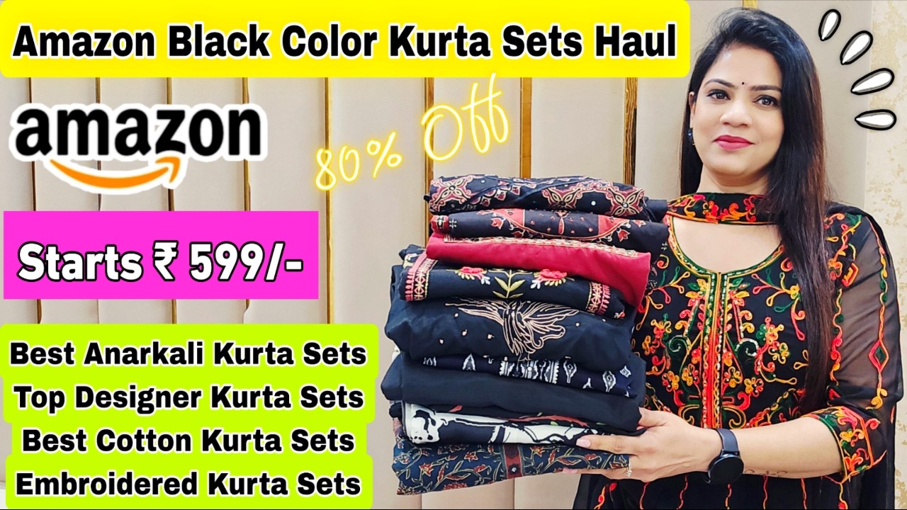 Amazon Black Color Kurta Sets Haul,Anarkali,Embroidered,Cotton Kurta Sets,Rajni Style Tips #amazon
