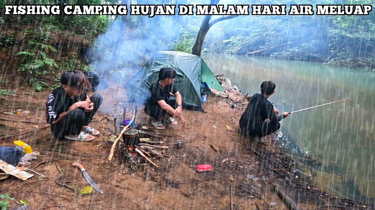 Fishing camping bersama teman teman panen ikan di hutan kalimantan