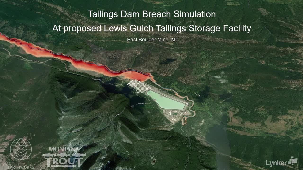 Tailings dam breach simulation at proposed East Boulder Mine expansion - Stop-Motion Animation