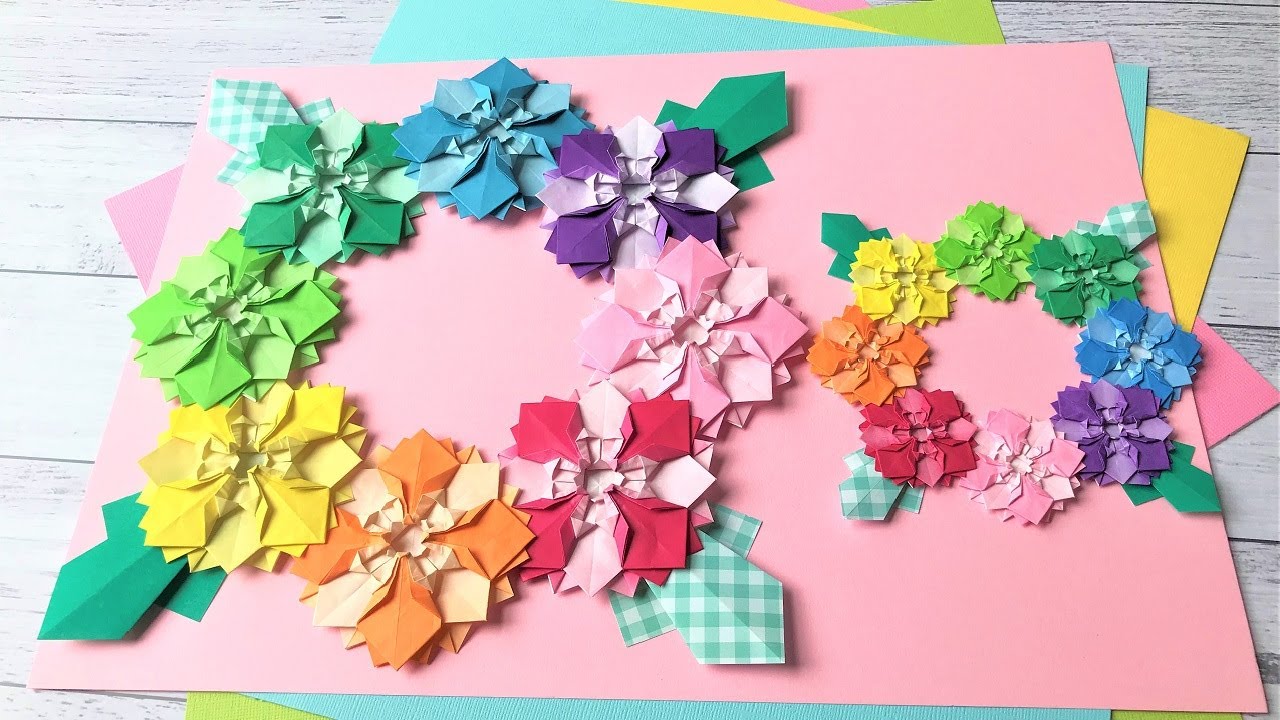 折り紙 ガーベラの花のリース 折り方 Origami Gerbera flower wreath tutorial（NiceNo1）