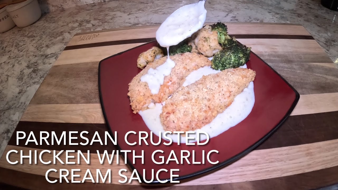 Parmesan Crusted Chicken With Garlic Cream Sauce!! Amazing Dinner That Everyone Loves!!