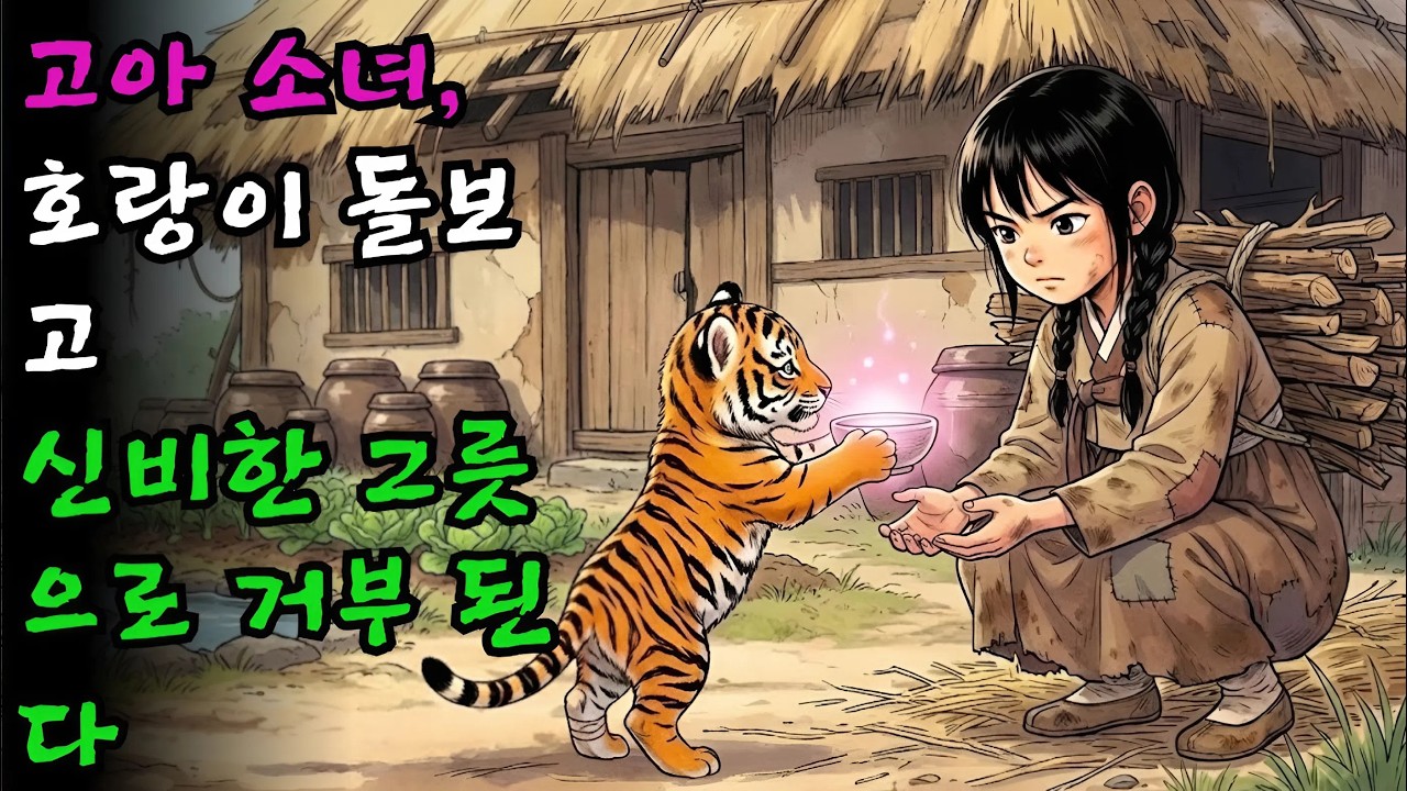 가난한 고아 소녀가 숲에서 다친 어미 잃은 호랑이 새끼를 돌보고, 보답으로 신비한 그릇을 얻어 마을 최고 부자가 된다