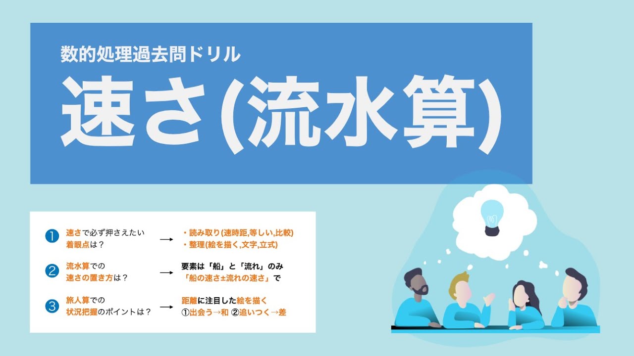 【数的処理】「速さ」を頻出ポイントと「旅人算」と「流水算」まで詰まった１問【特別区】