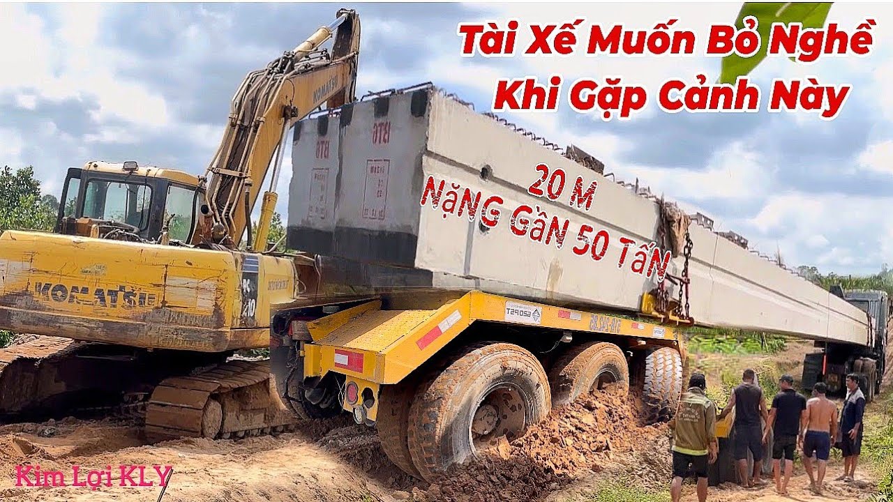 Quá Nguy Hiểm Khi Xe Đầu Kéo,Kéo Dầm Cầu Nặng Gần 50 Tấn, Gặp Đất Cát Lún,Mất Lái.