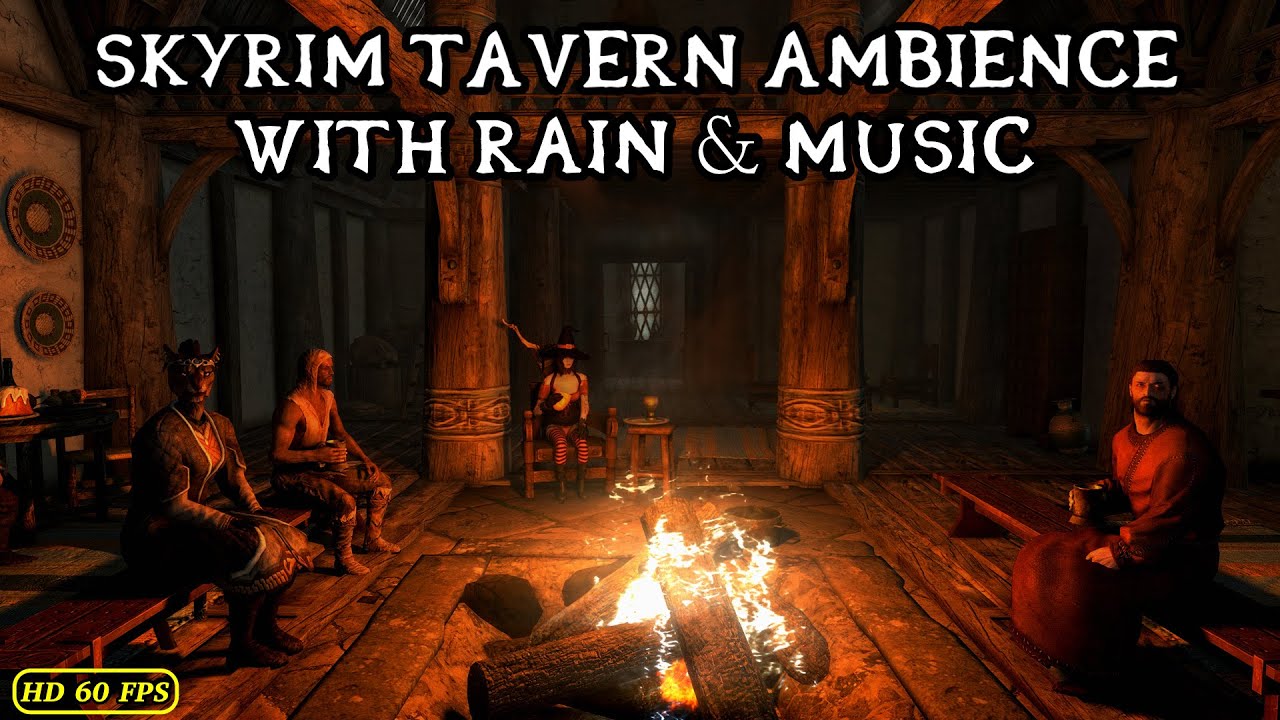 Skyrim - Tavern Ambience With Outside Rain - Relaxing Night At The Bannered Mare - Jeremy Soule.