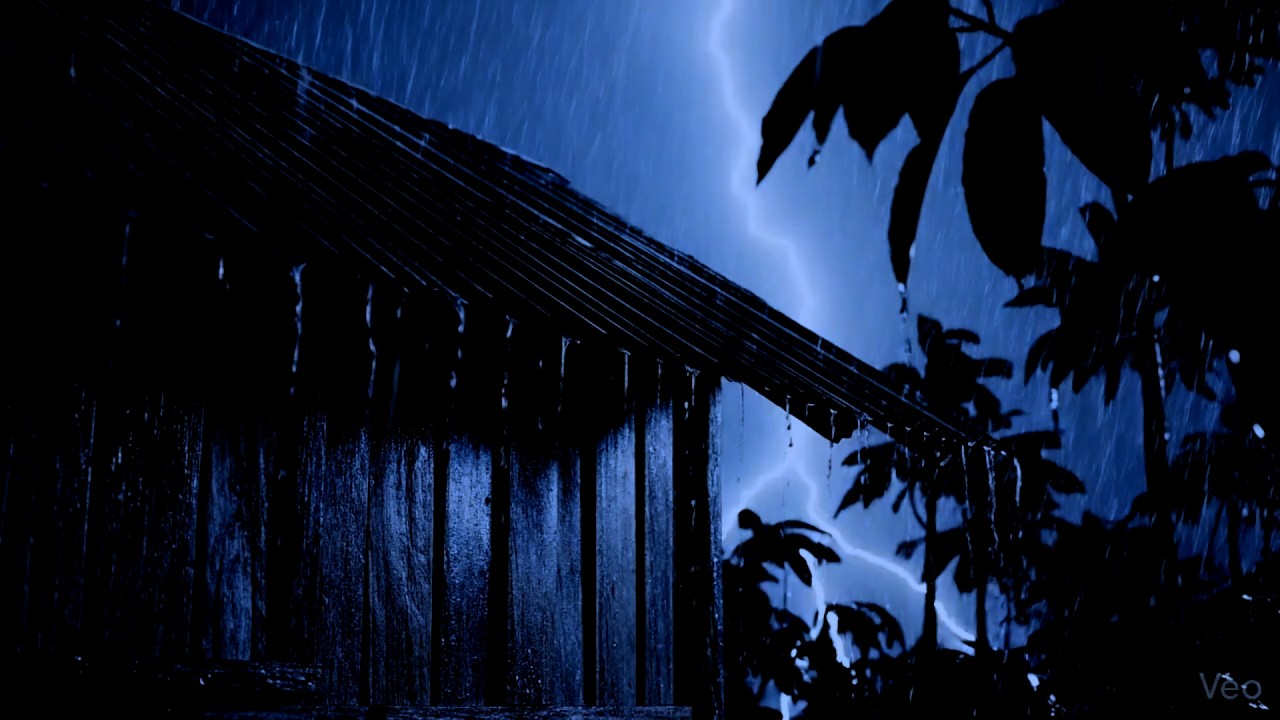 Heavy Rain on Tin Roof at Night – Deep Sleep and Thunder Sounds For Sleeping