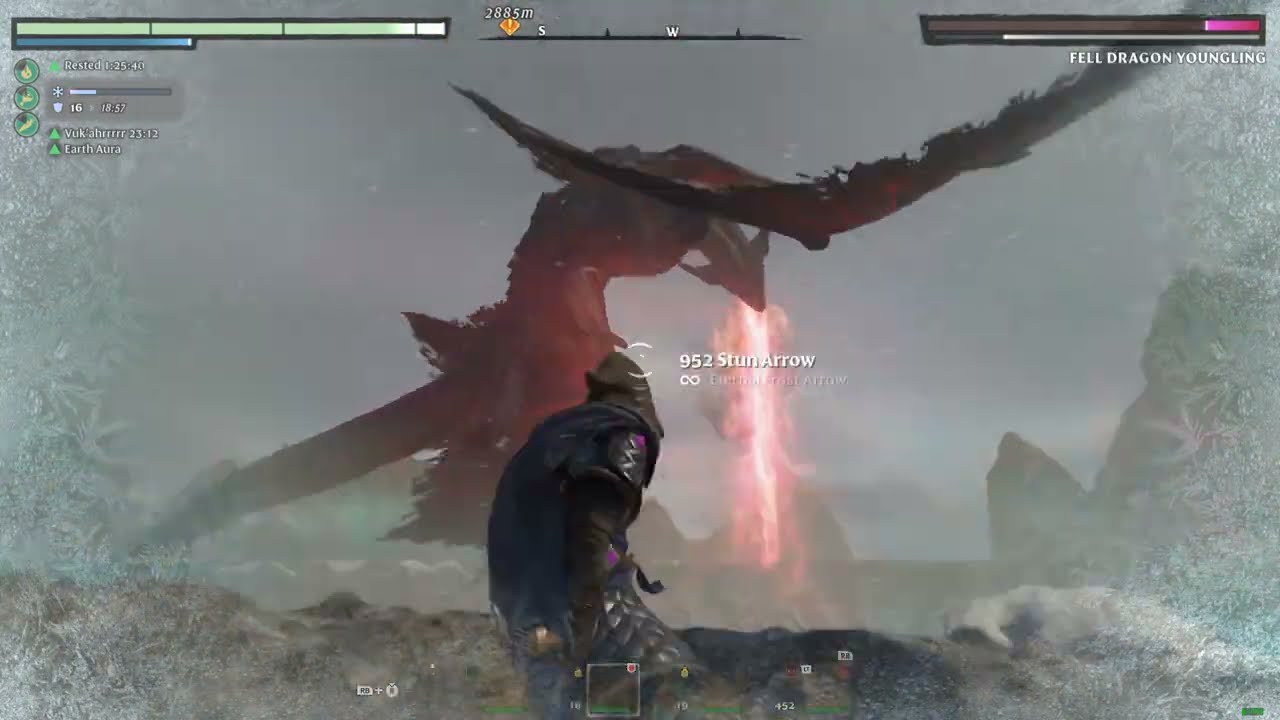 Enshrouded - Fell Dragon Youngling Boss Fight [stun arrows + dagger parry]