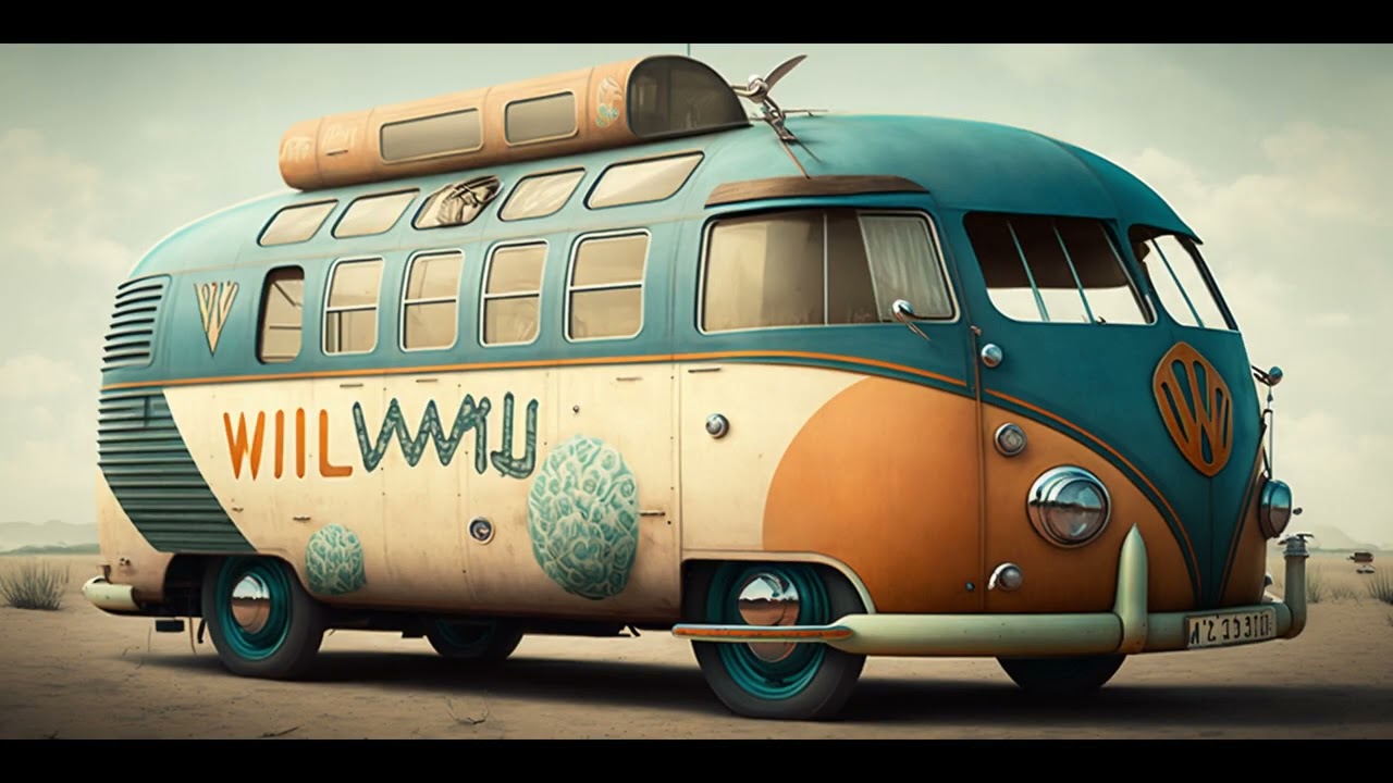 Camper van vintage in Art Deco Style