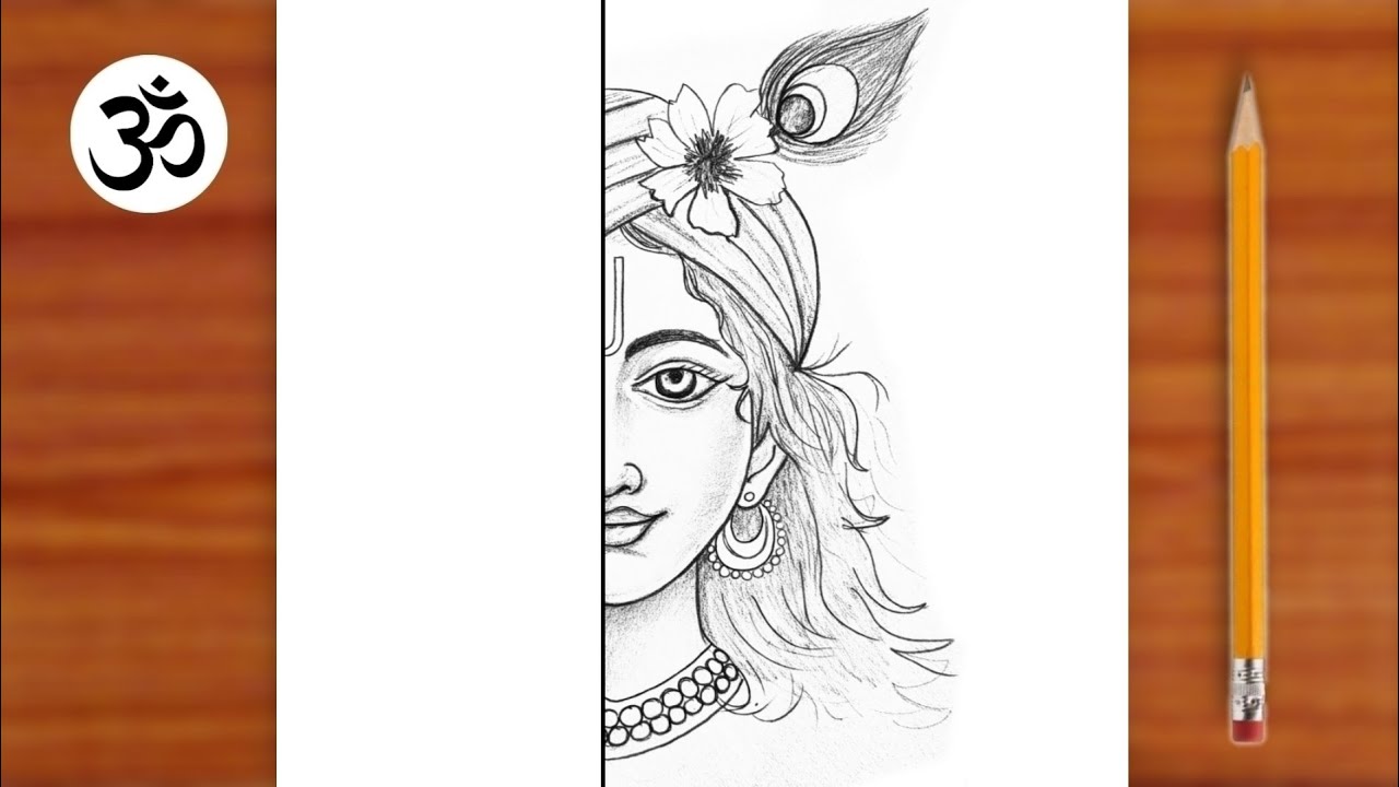How to draw Krishna Half face ||  Easy drawing for beginners || Krishna drawing Easy