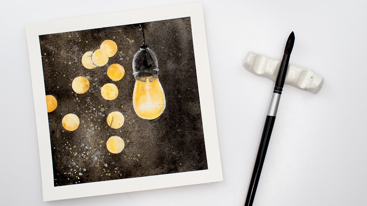 Watercolor painting for beginners - light bulb and light reflection