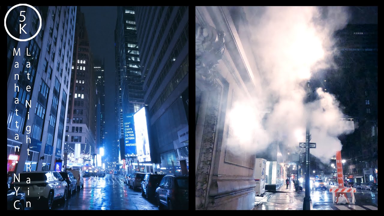NYC Late-Night Rainfall - Manhattan, New York 5K - Vertical Video