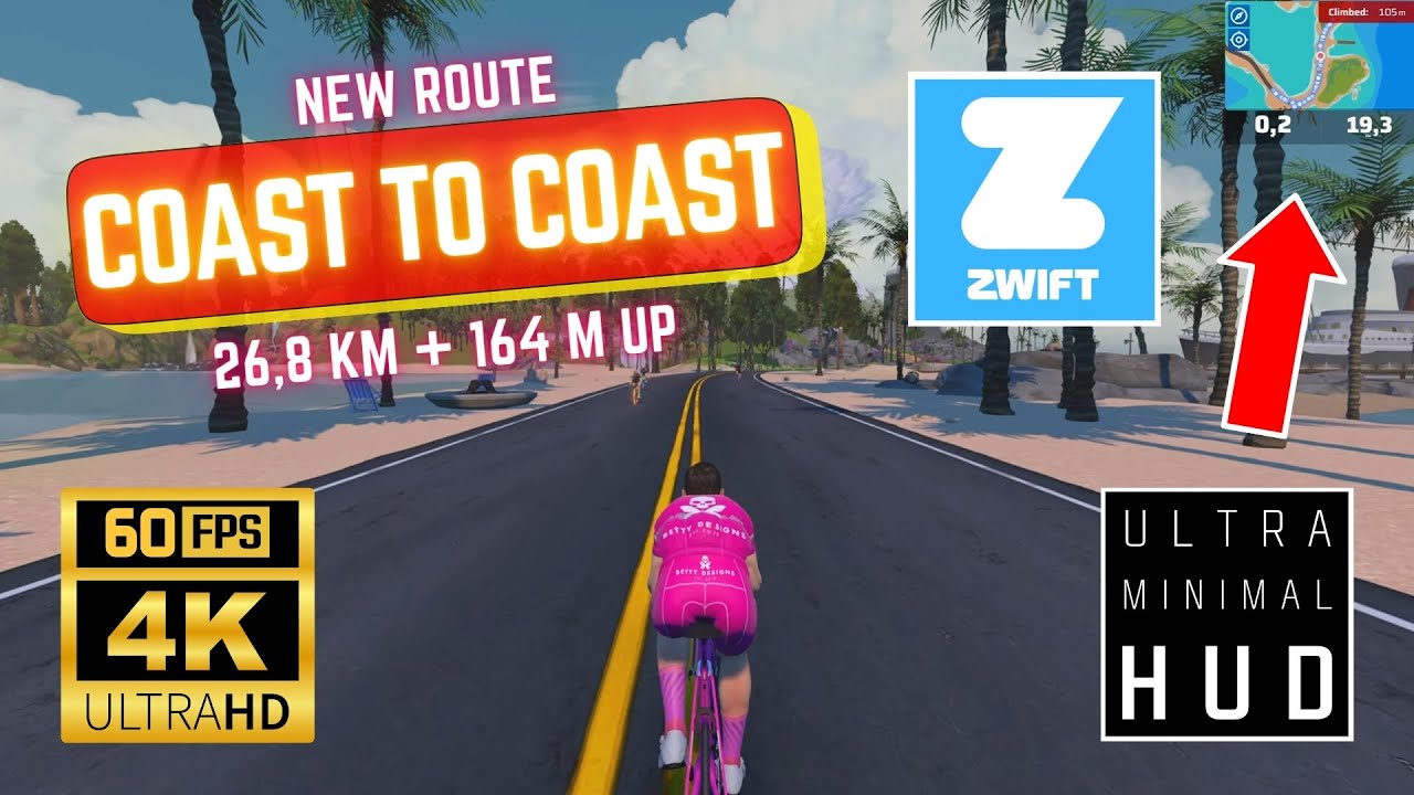 COAST TO COAST - JARVIS ISLAND (26,8 km / 164 m up) - ZWIFT 4K 60fps Ultra HD RTX 4060 - Zwift New